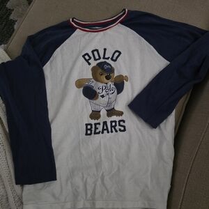 Polo by Ralph Lauren Kids Blue and White Bear Long Sleeve Tee